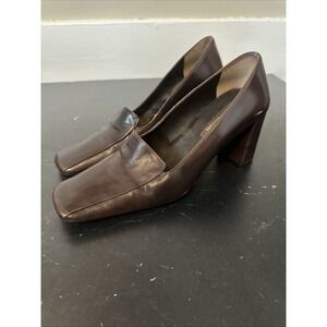 Vintage 90s Enzo Angiolini Women Brown Leather Square Toe Heel Pumps Y2K 8M